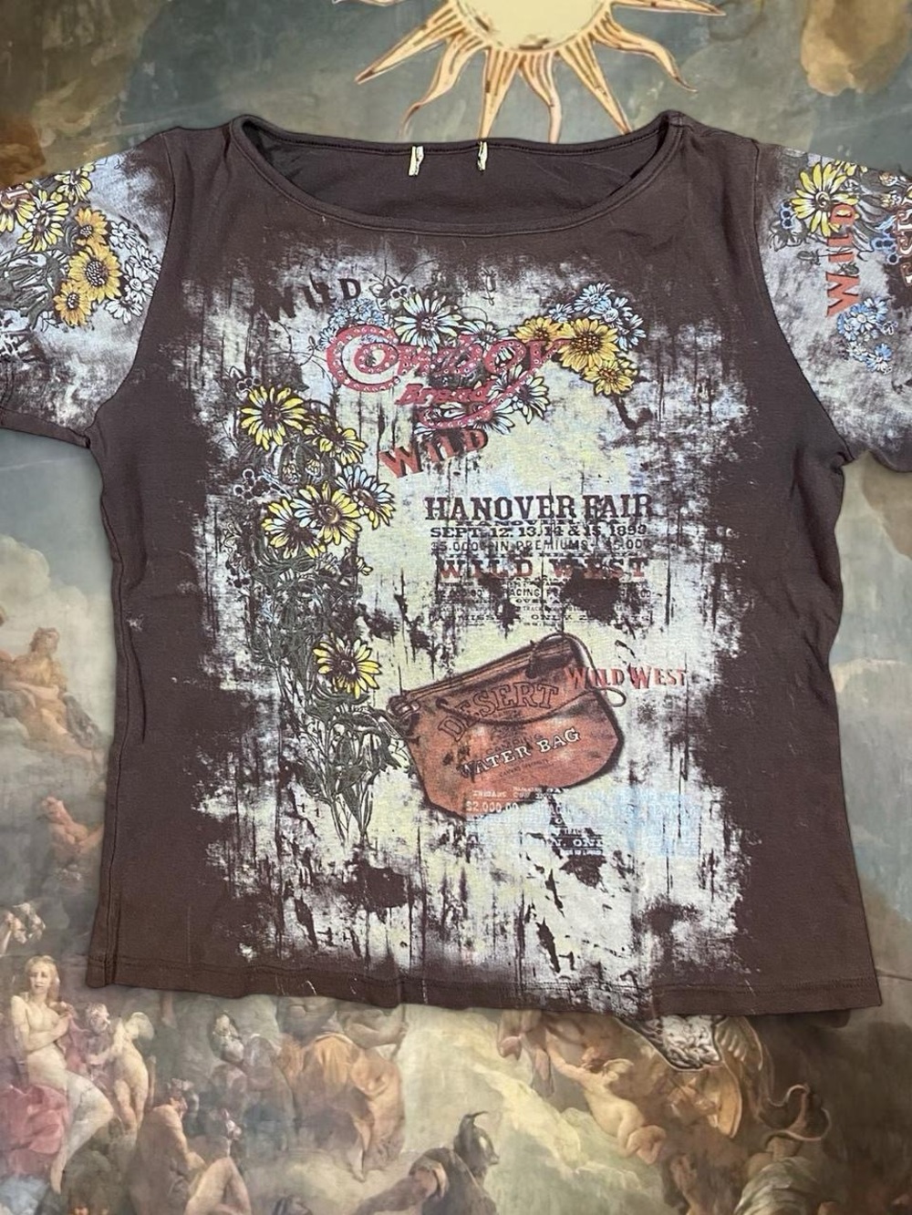 Graphic Floral Western Tee in Chocolate Brown